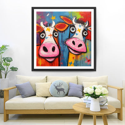Deux Vaches de Dessin Animé Broderie Diamant