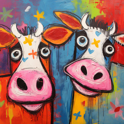 Deux Vaches de Dessin Animé Broderie Diamant