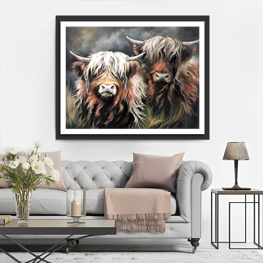 Deux Vaches Highlands Broderie Diamant