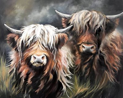 Deux Vaches Highlands Broderie Diamant