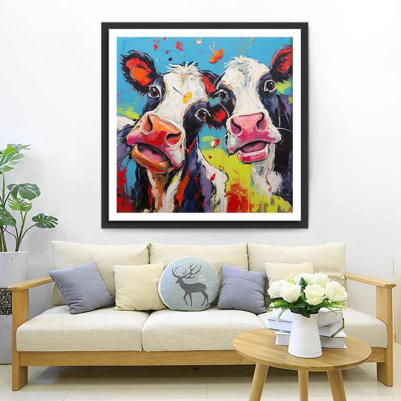 Deux Vaches Surprises Broderie Diamant