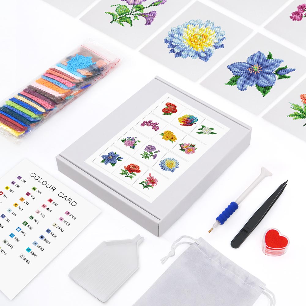 Différentes Variétés de Fleurs 12 Pièces – Kit de Broderie Diamant Mini