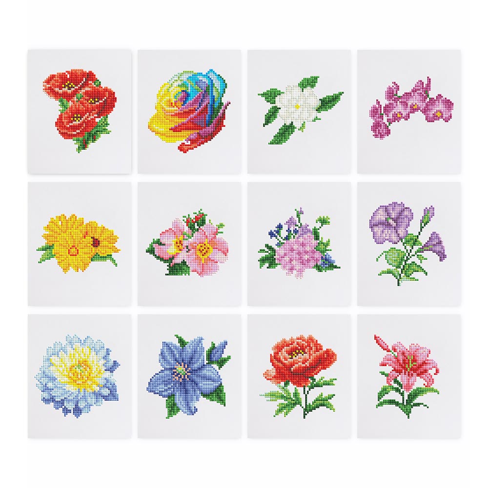 Différentes Variétés de Fleurs 12 Pièces – Kit de Broderie Diamant Mini