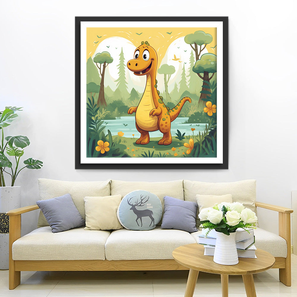 Dinosaure Cartoon dans la Jungle Broderie Diamant
