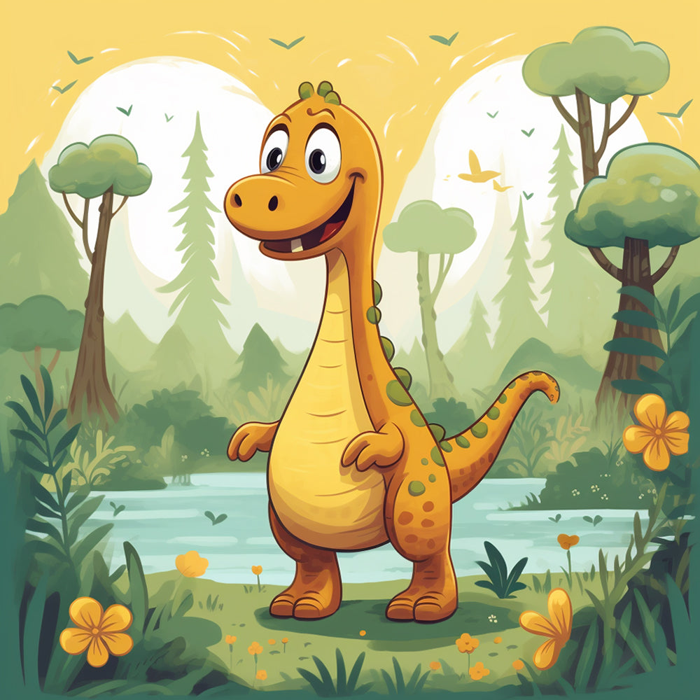 Dinosaure Cartoon dans la Jungle Broderie Diamant