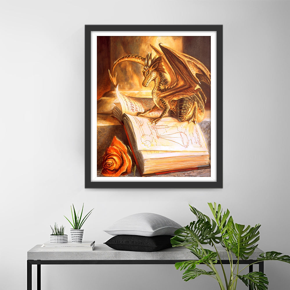 Dragon de Feu Lisant un Livre Broderie Diamant