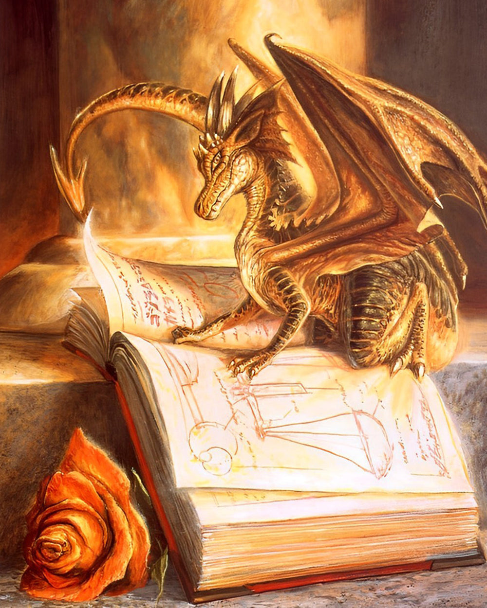 Dragon de Feu Lisant un Livre Broderie Diamant