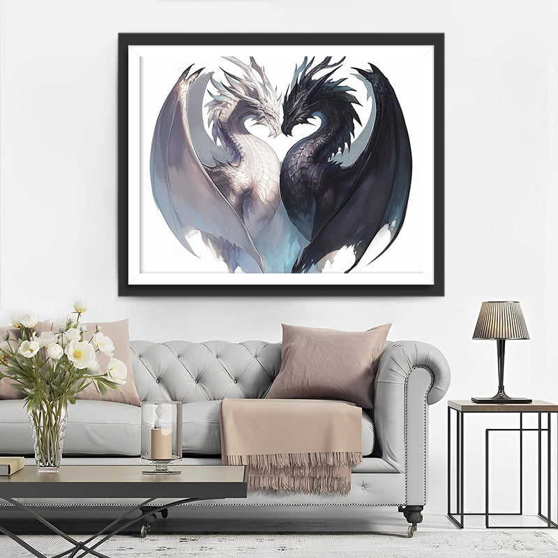 Dragons Noirs et Blancs Broderie Diamant