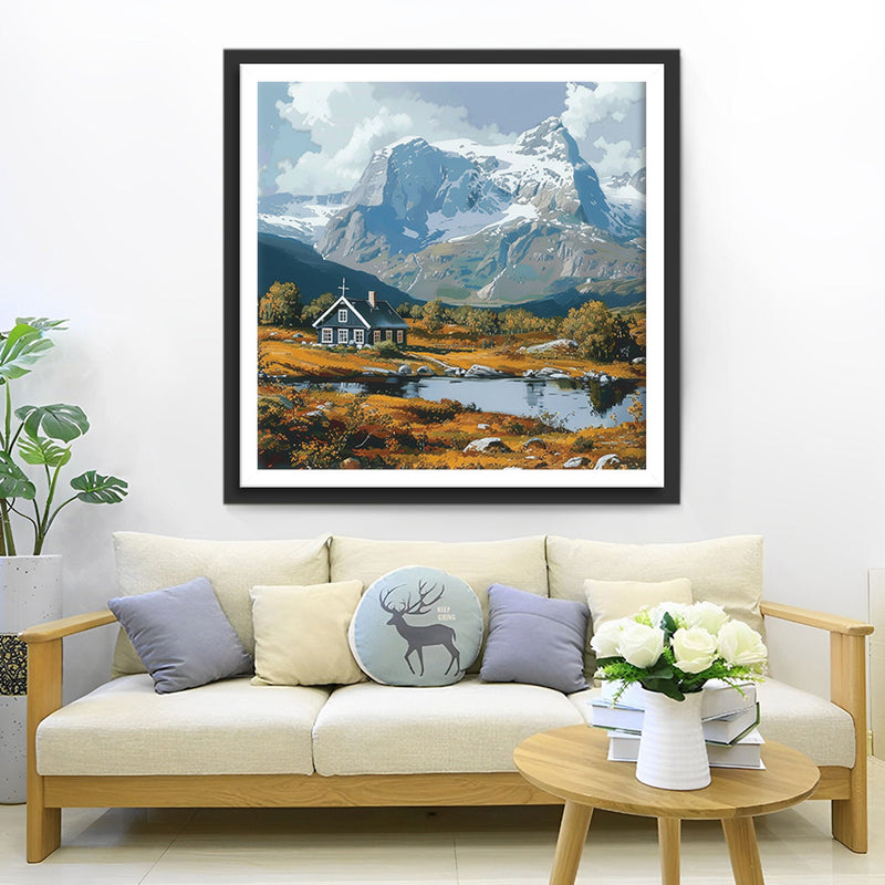 eglise dans les Montagnes Broderie Diamant
