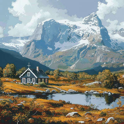 eglise dans les Montagnes Broderie Diamant