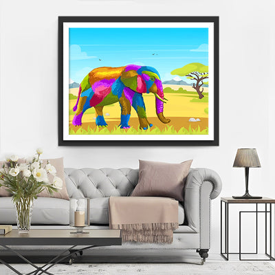 elephant Coloré sur la Prairie Broderie Diamant