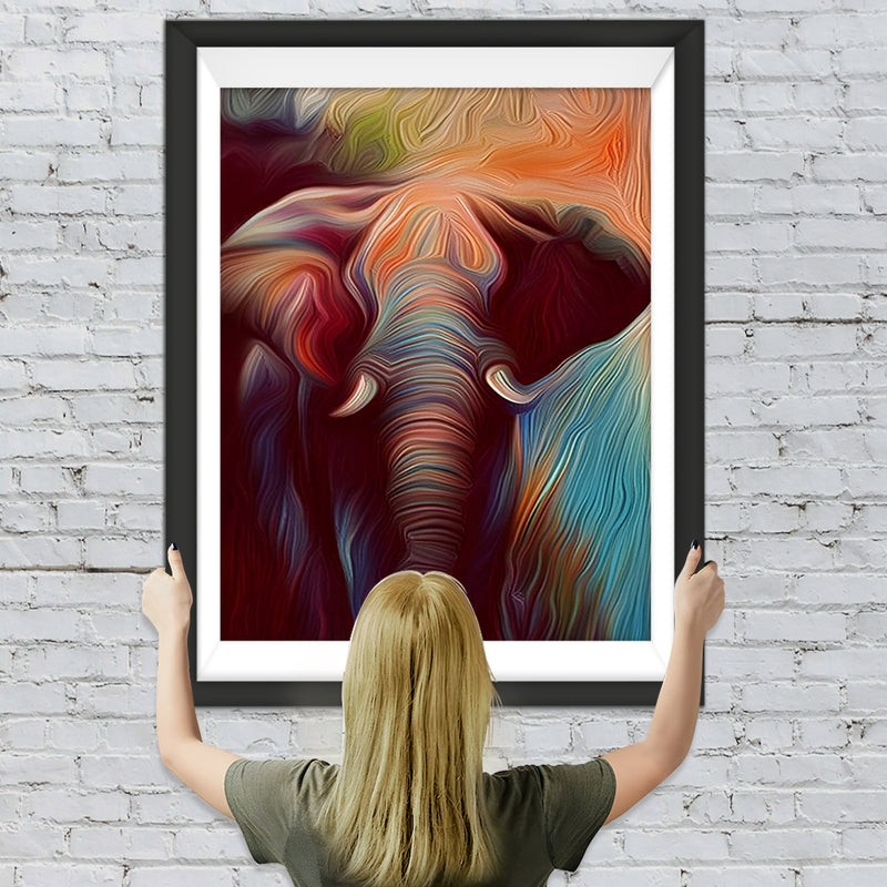 Éléphant en Lignes Multicolores Broderie Diamant