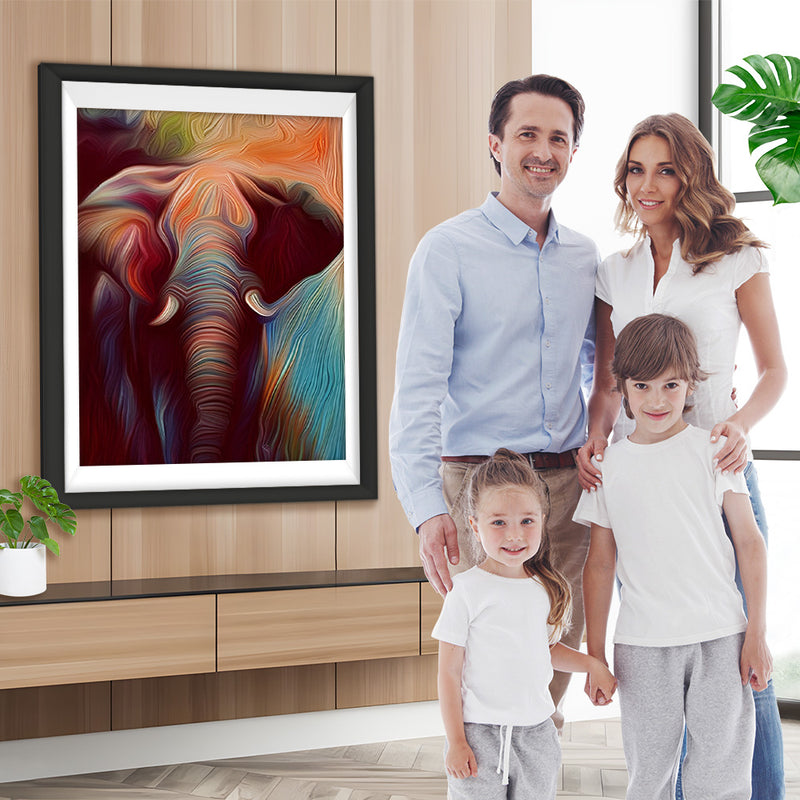 Éléphant en Lignes Multicolores Broderie Diamant