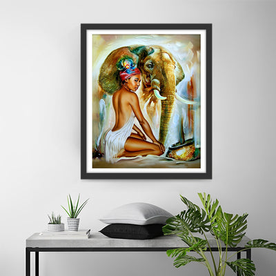 elephant et Femme Broderie Diamant