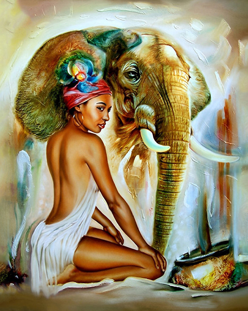elephant et Femme Broderie Diamant