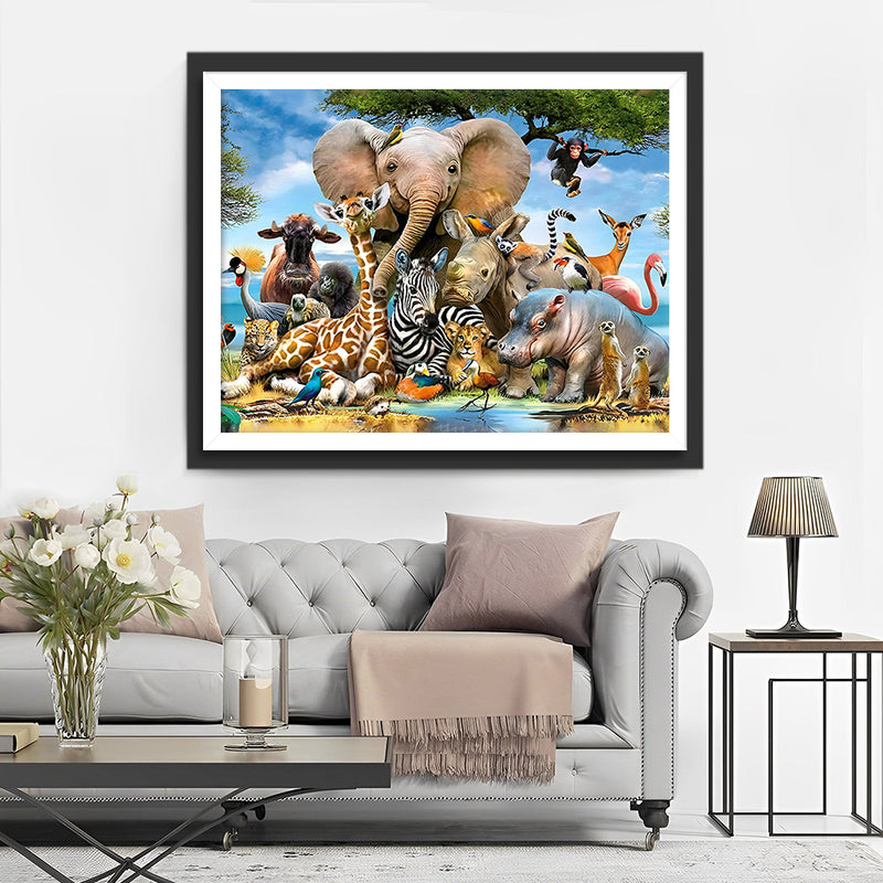 elephant et ses Amis Animaux Broderie Diamant