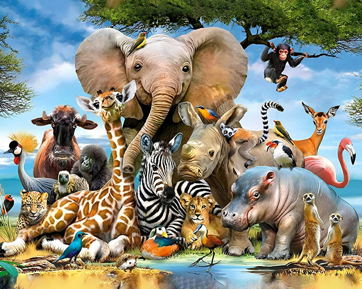 elephant et ses Amis Animaux Broderie Diamant