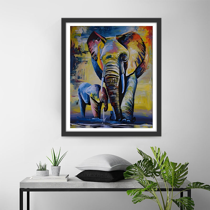 elephant et son Bébé Broderie Diamant