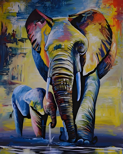 elephant et son Bébé Broderie Diamant
