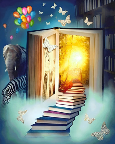 elephant, Zèbre et Livres Broderie Diamant