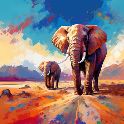 elephante et Bébé sur la Route de Montagne Broderie Diamant