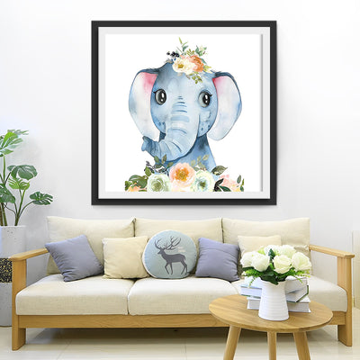 elephanteau Souriant et Fleurs Broderie Diamant