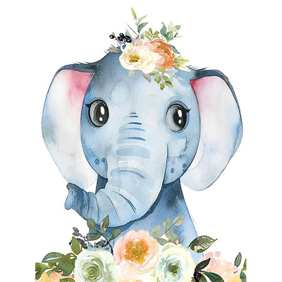 elephanteau Souriant et Fleurs Broderie Diamant