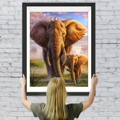 Éléphants et les Oiseaux Animal Broderie Diamant