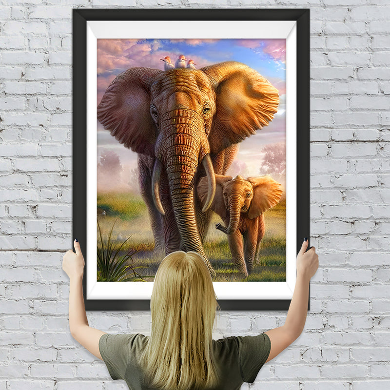 Éléphants et les Oiseaux Animal Broderie Diamant