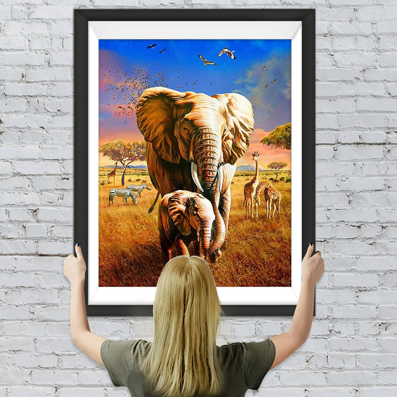 Éléphants, Girafes et Zèbre Broderie Diamant