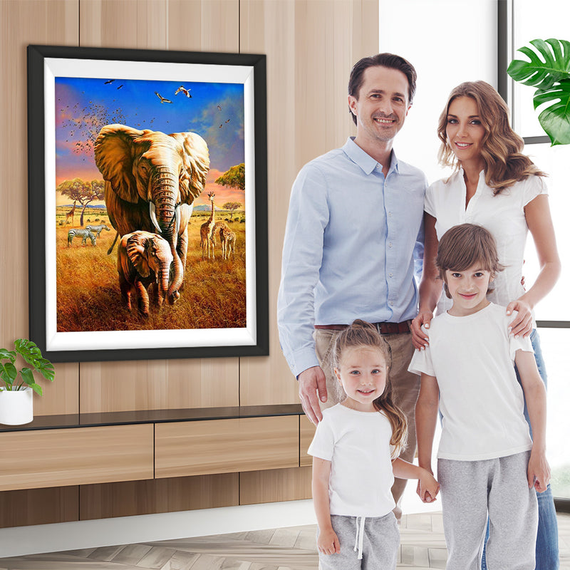Éléphants, Girafes et Zèbre Broderie Diamant
