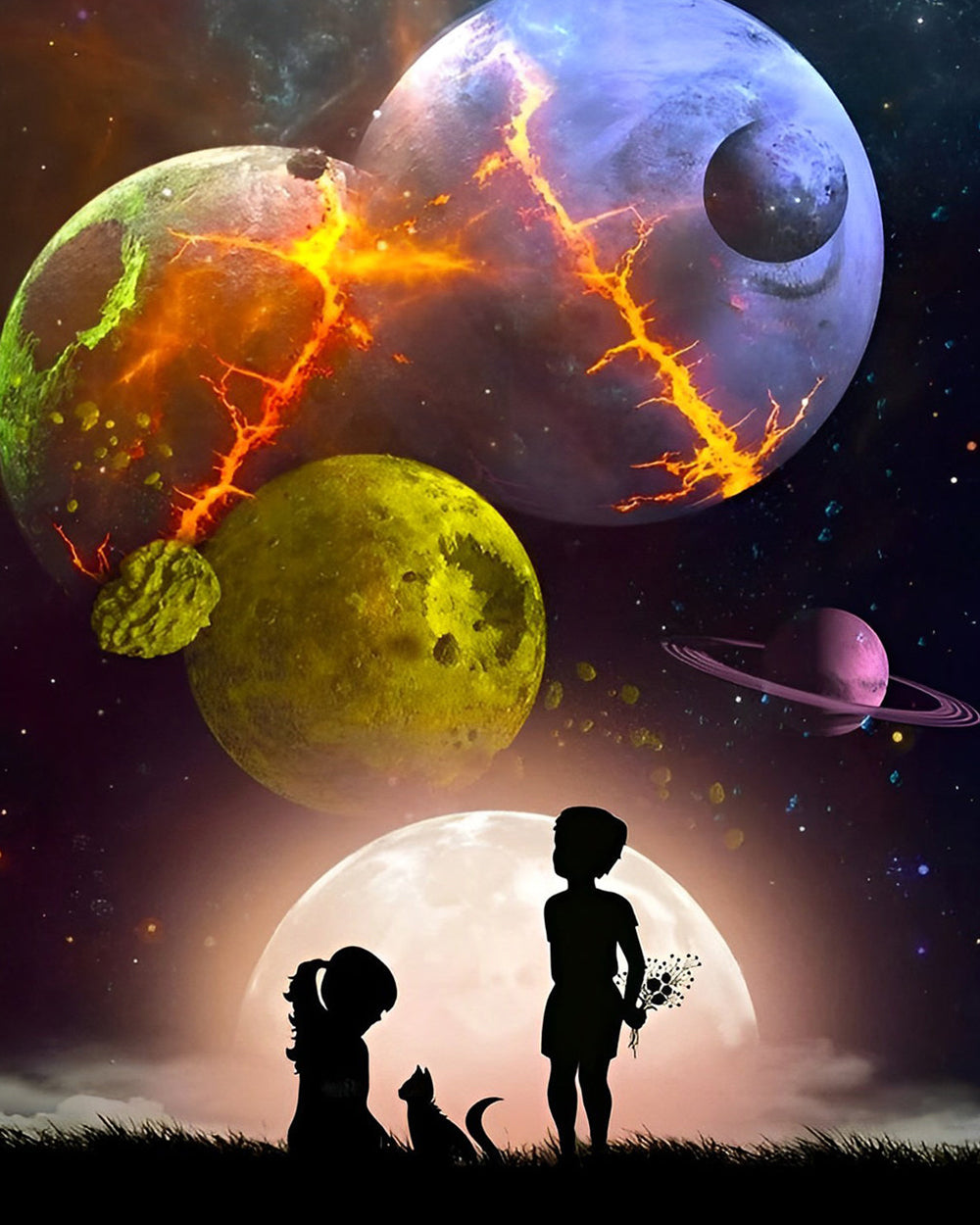 Enfants sous les Planètes Broderie Diamant