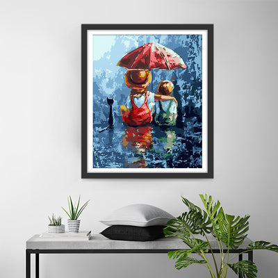 Enfants Tenant un Parapluie Rouge Broderie Diamant