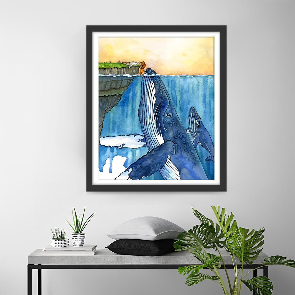 Énormes Baleines et Petite Fille Broderie Diamant