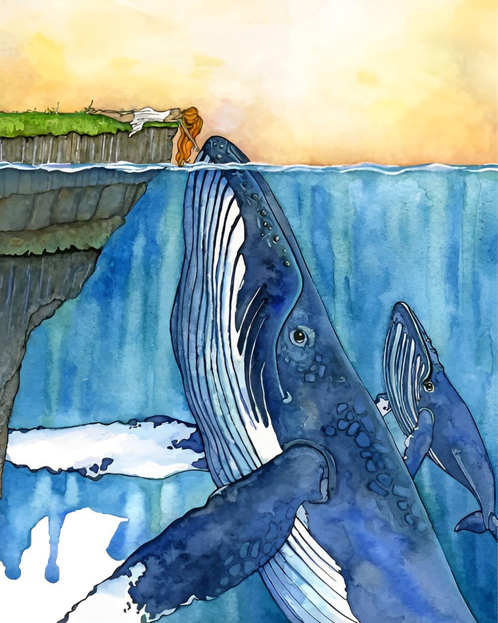 Énormes Baleines et Petite Fille Broderie Diamant