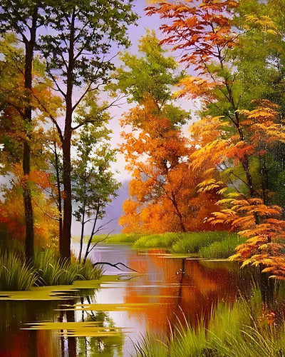 Érables d’Automne au Bord de la Rivière Broderie Diamant