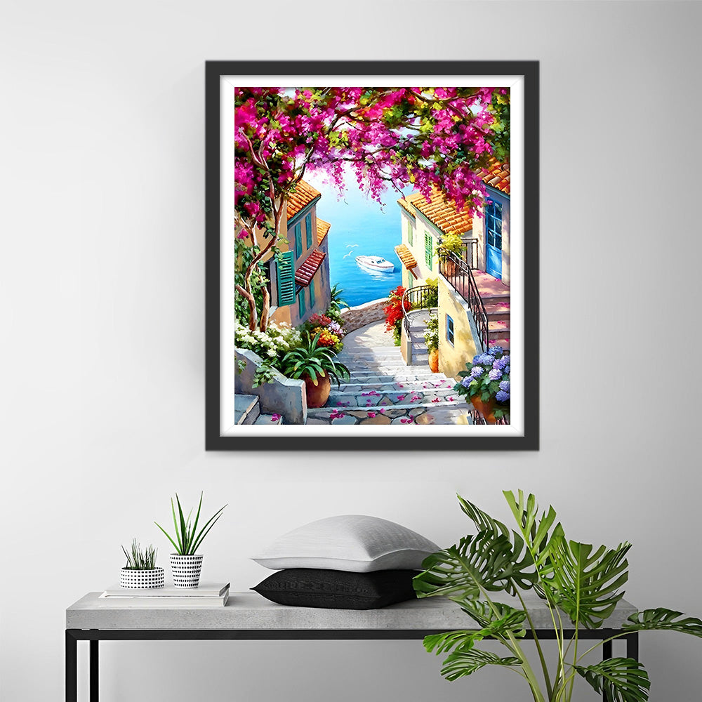 Escaliers de la Ville Côtière et Arbre Fleur Broderie Diamant