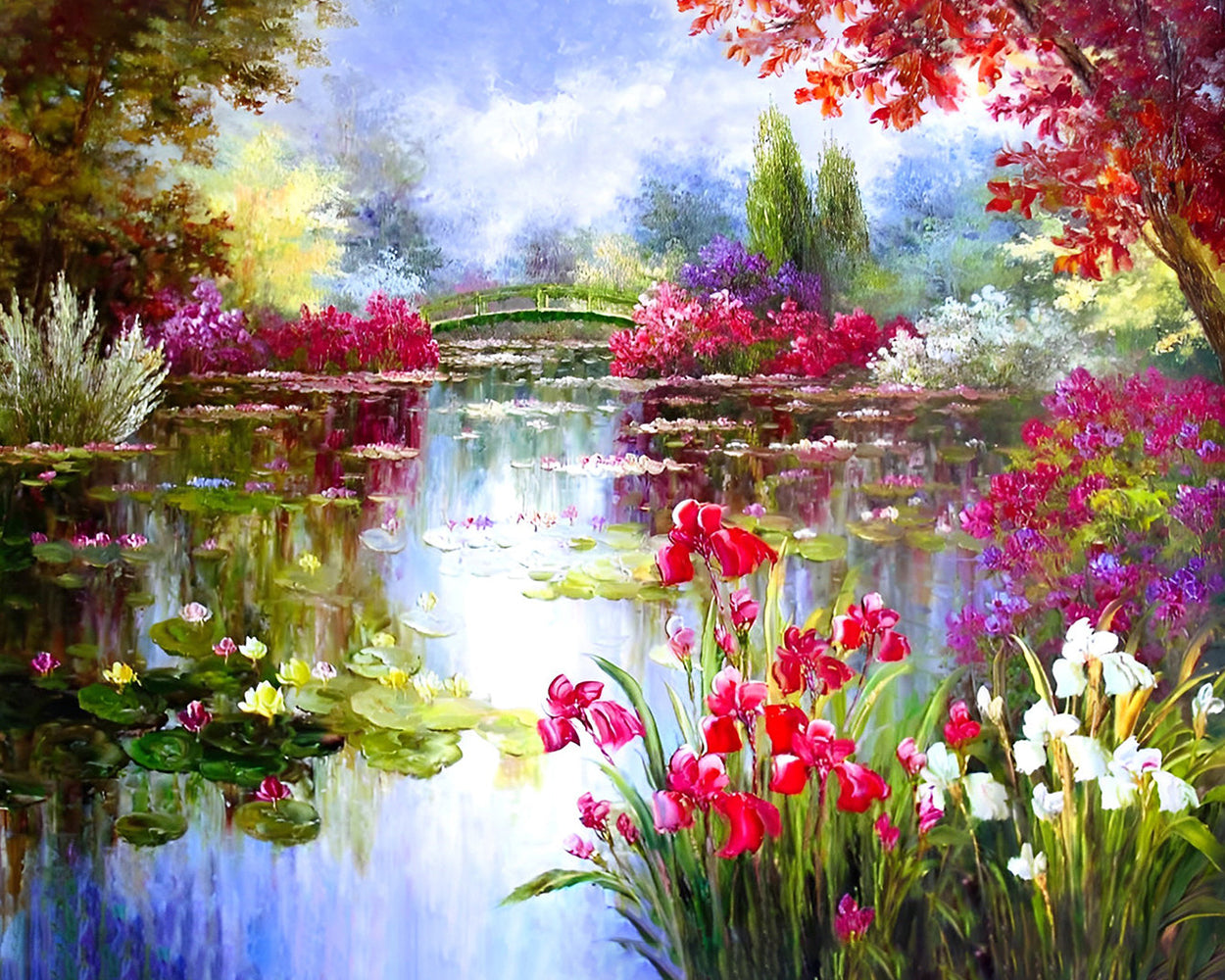 Étang de Fleurs d'Été Broderie Diamant