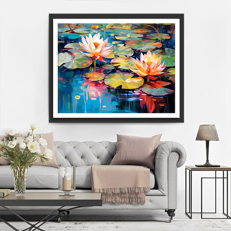 Étang de Lotus en Été Broderie Diamant