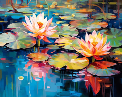 Étang de Lotus en Été Broderie Diamant