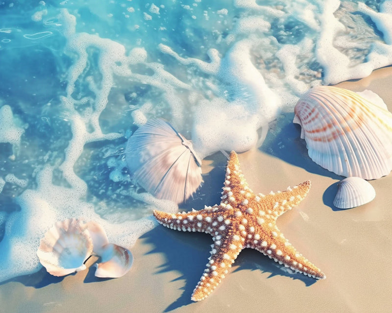 Étoile de Mer et Coquillages sur la Plage Broderie Diamant