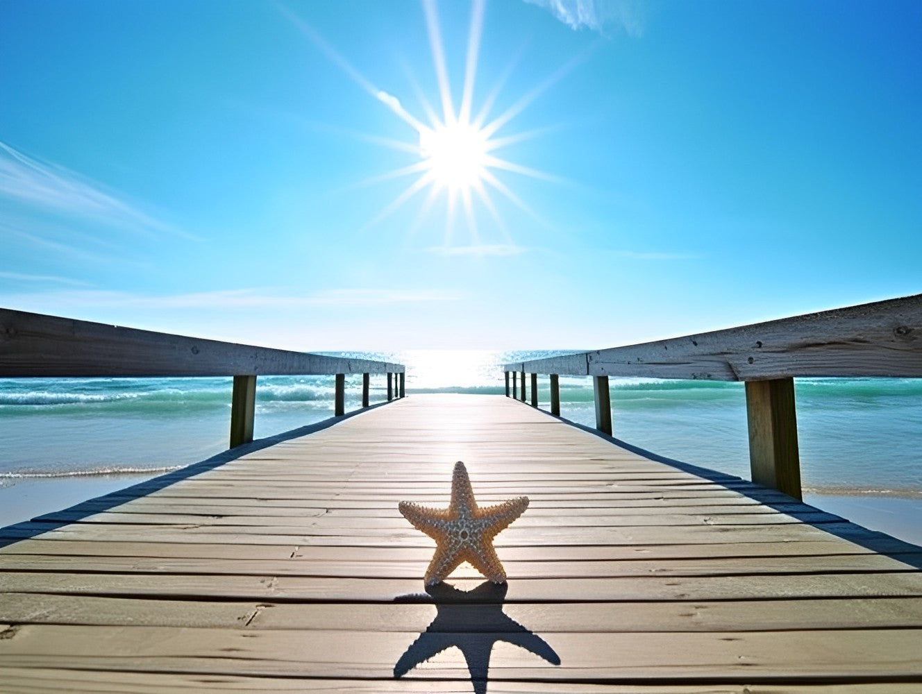Étoile de Mer sur le Pont en Bois Broderie Diamant