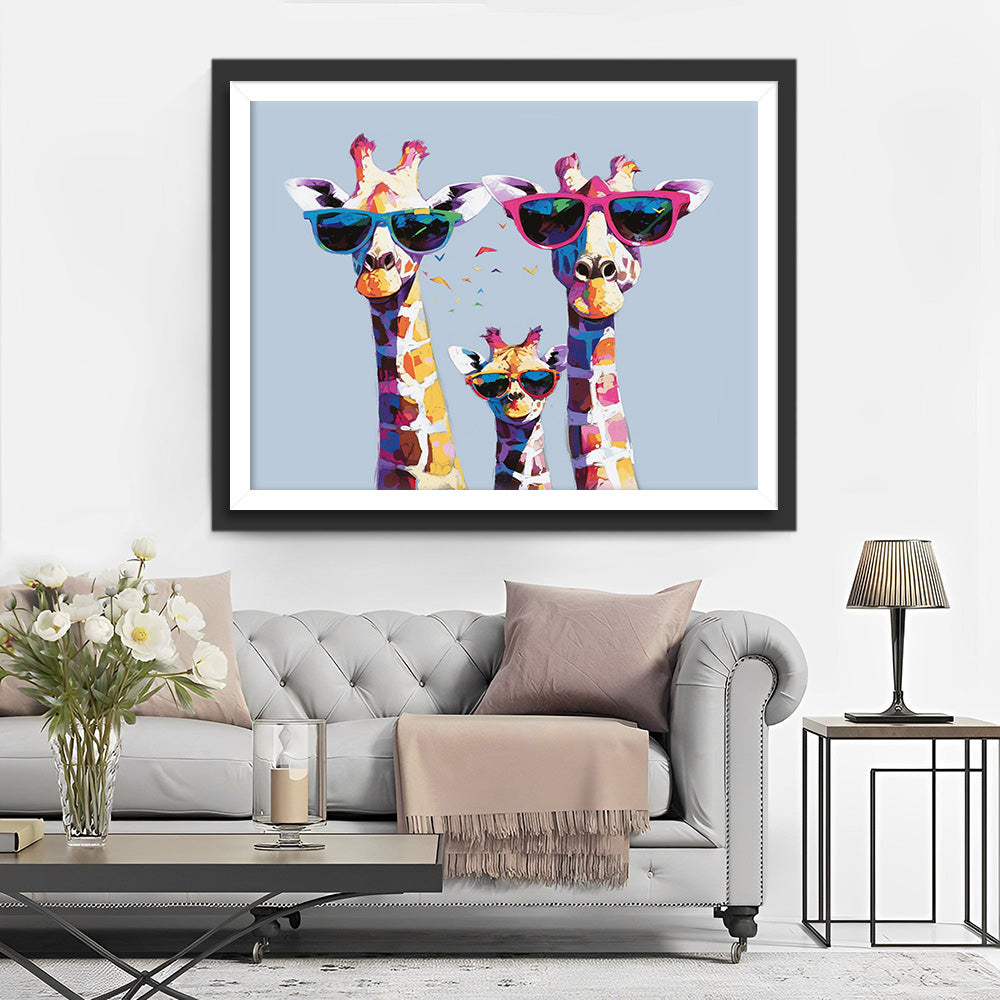 Famille de Girafes avec des Lunettes Broderie Diamant