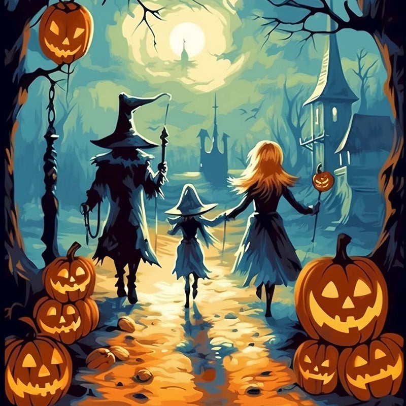 Famille de la Mort Halloween de Trois Personnes Broderie Diamant