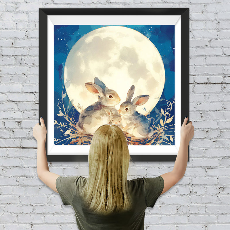 Famille de Lapins et Lune Broderie Diamant