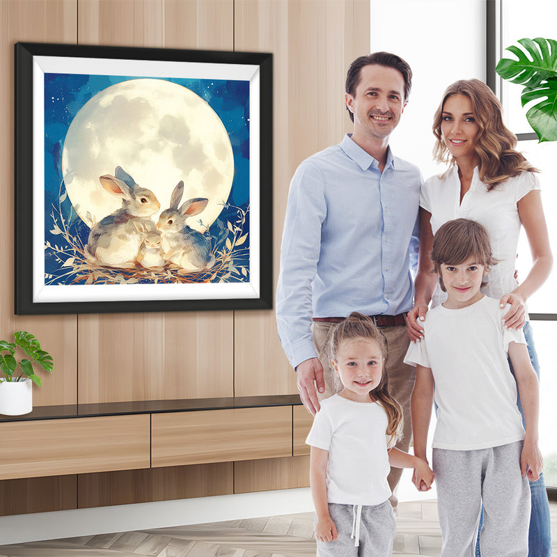 Famille de Lapins et Lune Broderie Diamant