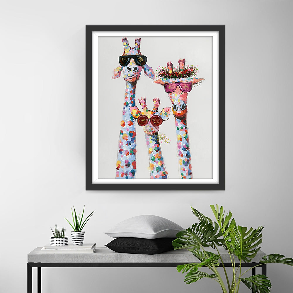 Famille De Trois Girafes Avec Lunettes De Soleil Broderie Diamant