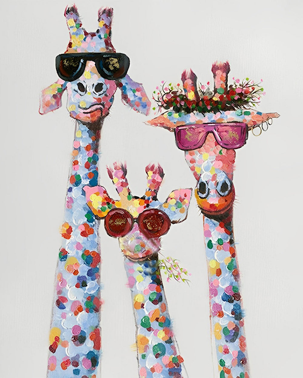 Famille De Trois Girafes Avec Lunettes De Soleil Broderie Diamant