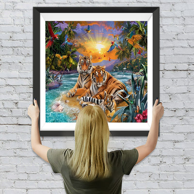 Famille de Trois Tigres Broderie Diamant