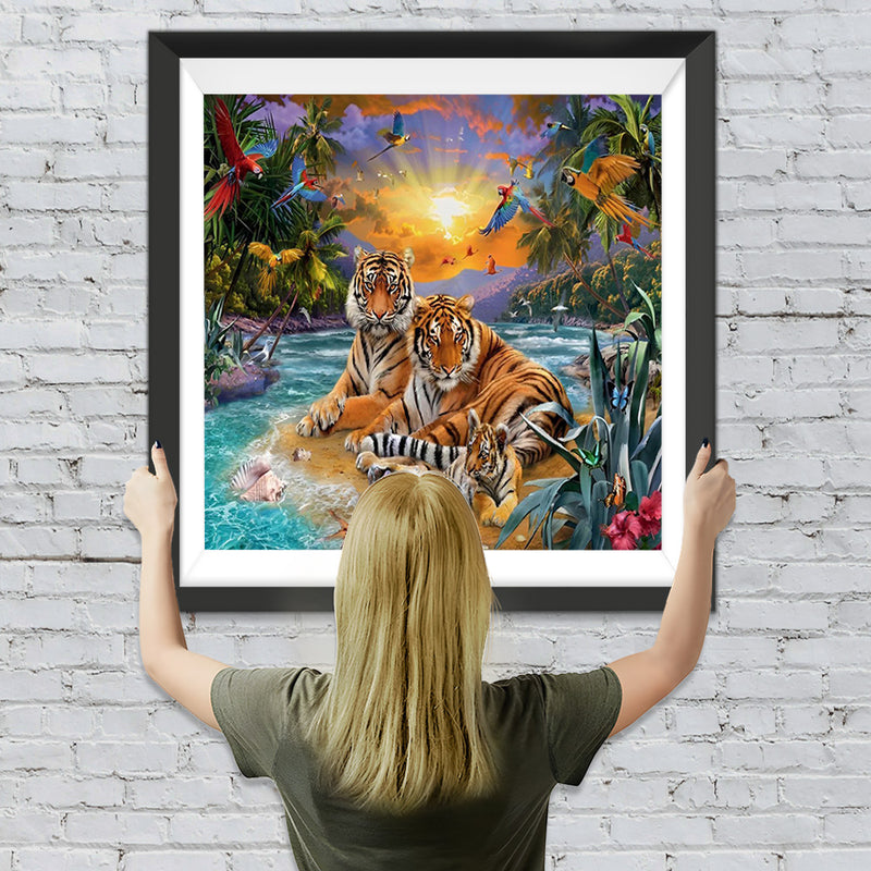 Famille de Trois Tigres Broderie Diamant